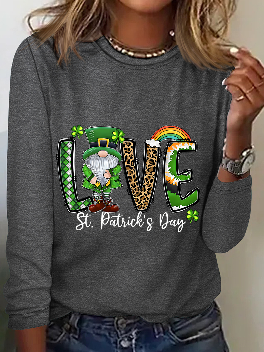 Love Gnome St. Patrick's Day Casual Long Sleeve Shirt