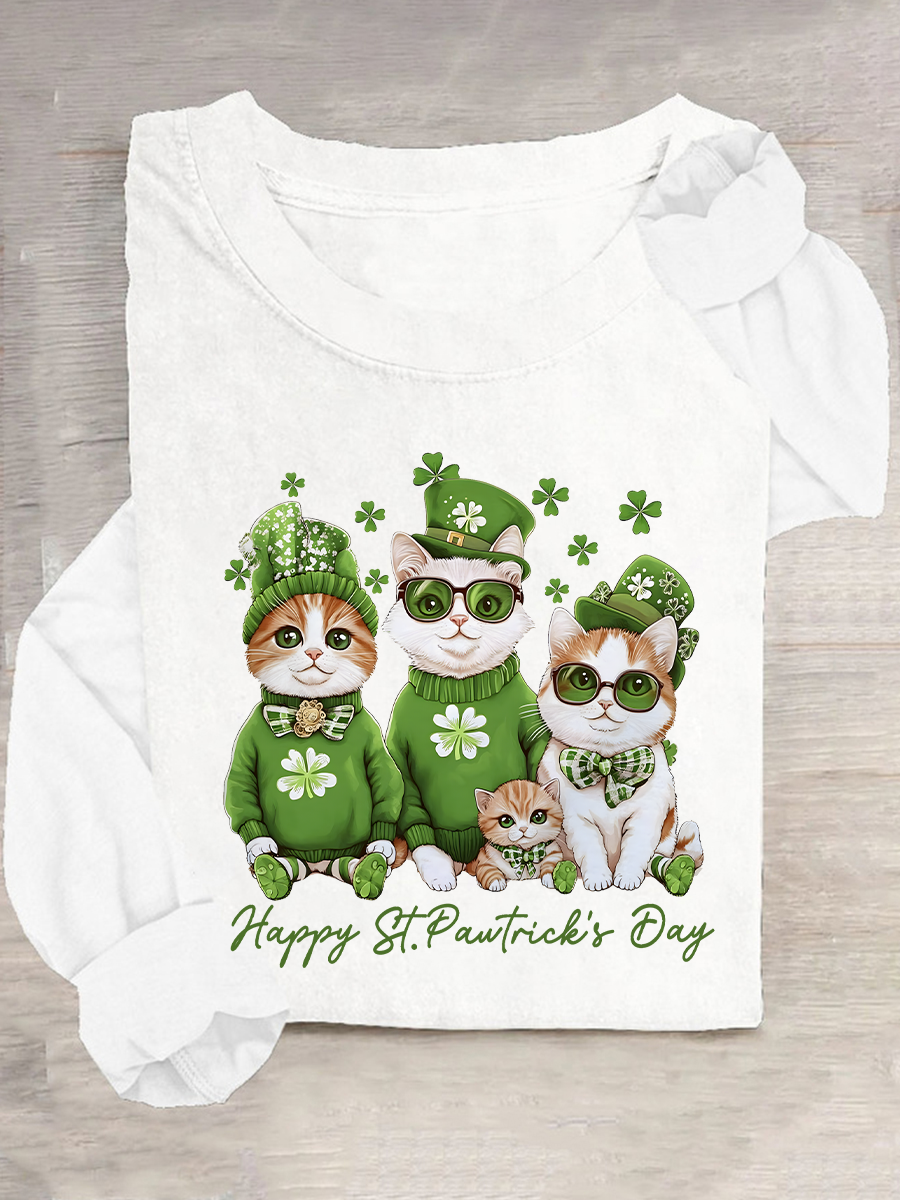 Happy St Pawtrick's Day Funny Cat Casual Long Sleeve Shirt