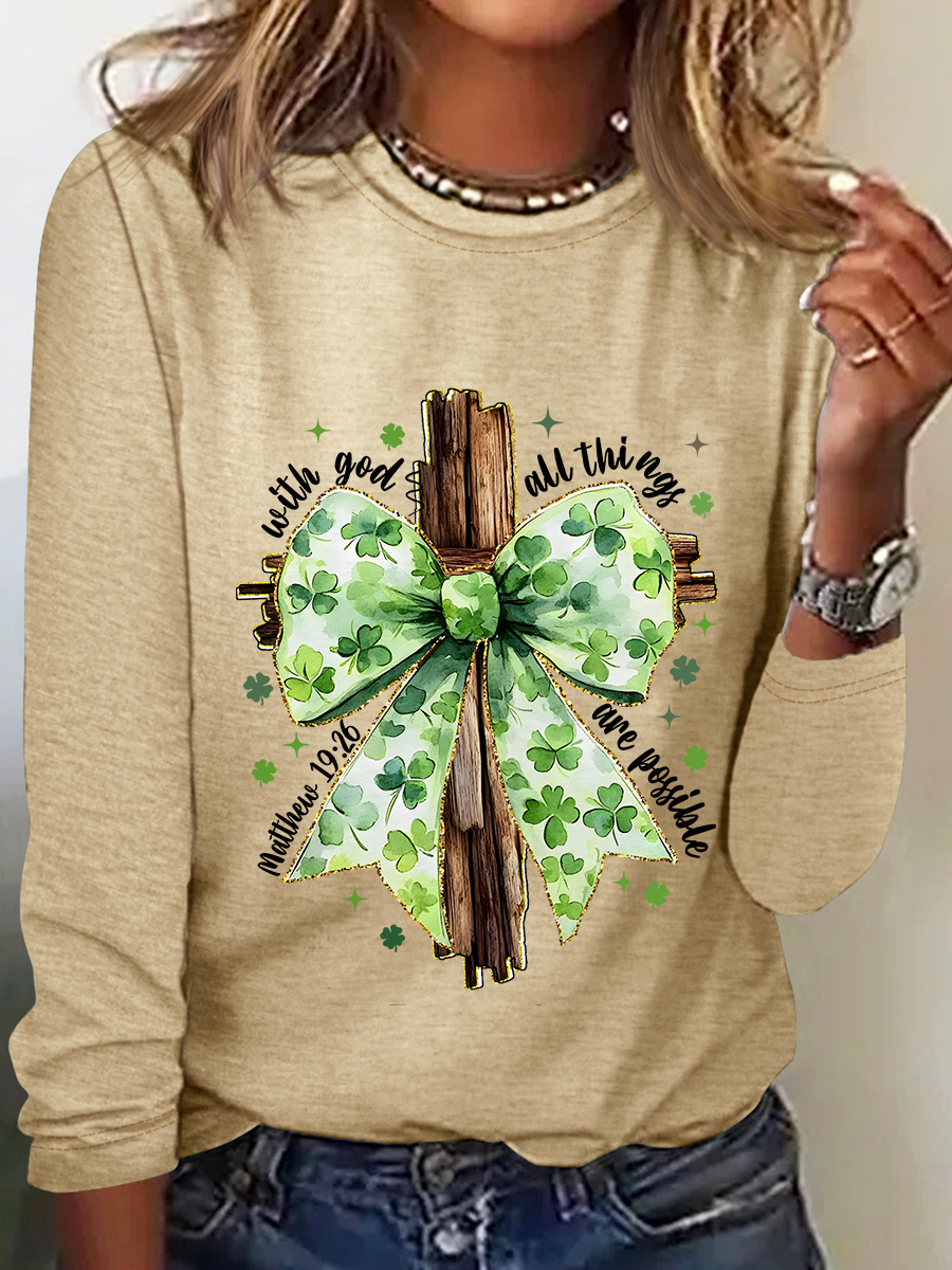 St. Patrick's Day God Christian Casual Long Sleeve Shirt