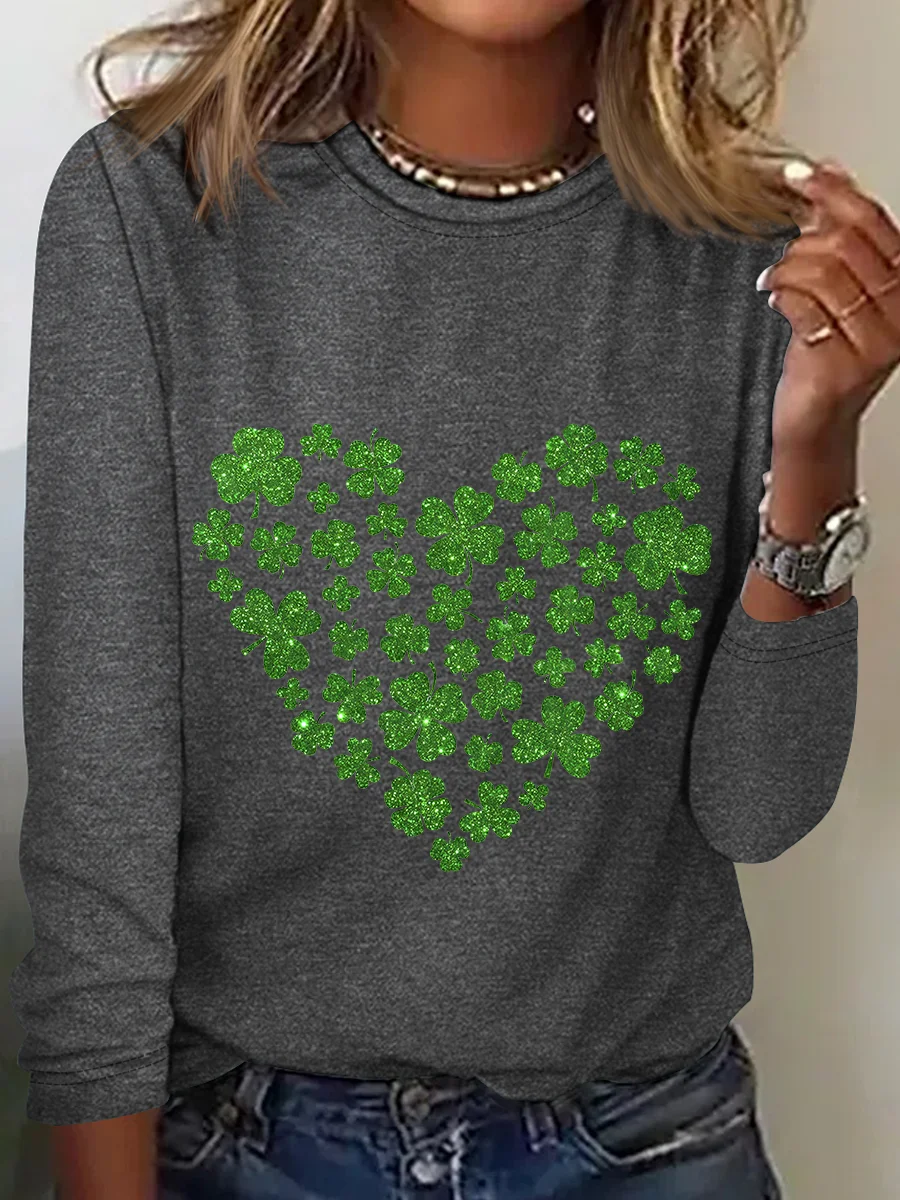 Heart St Patricks Day Casual Long Sleeve Shirt