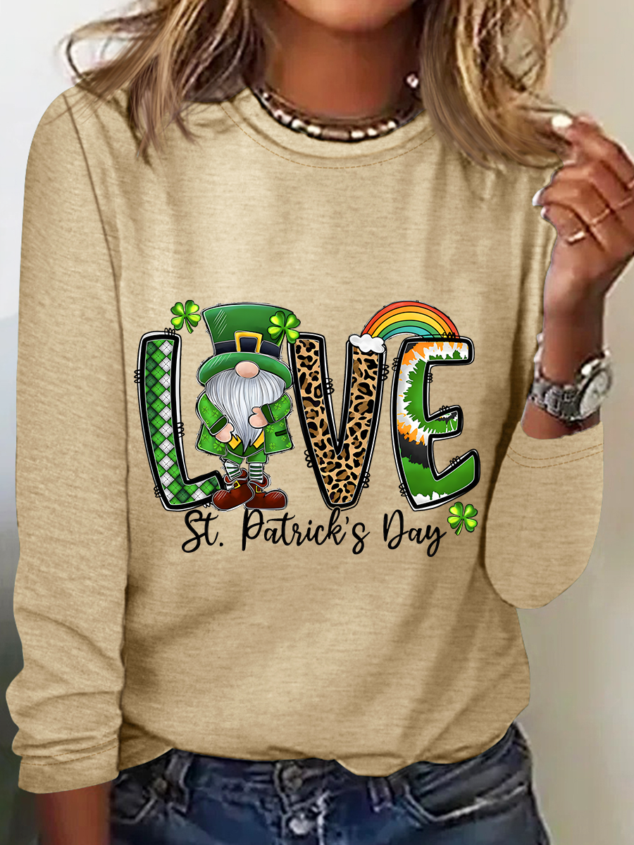 Love Gnome St. Patrick's Day Casual Long Sleeve Shirt