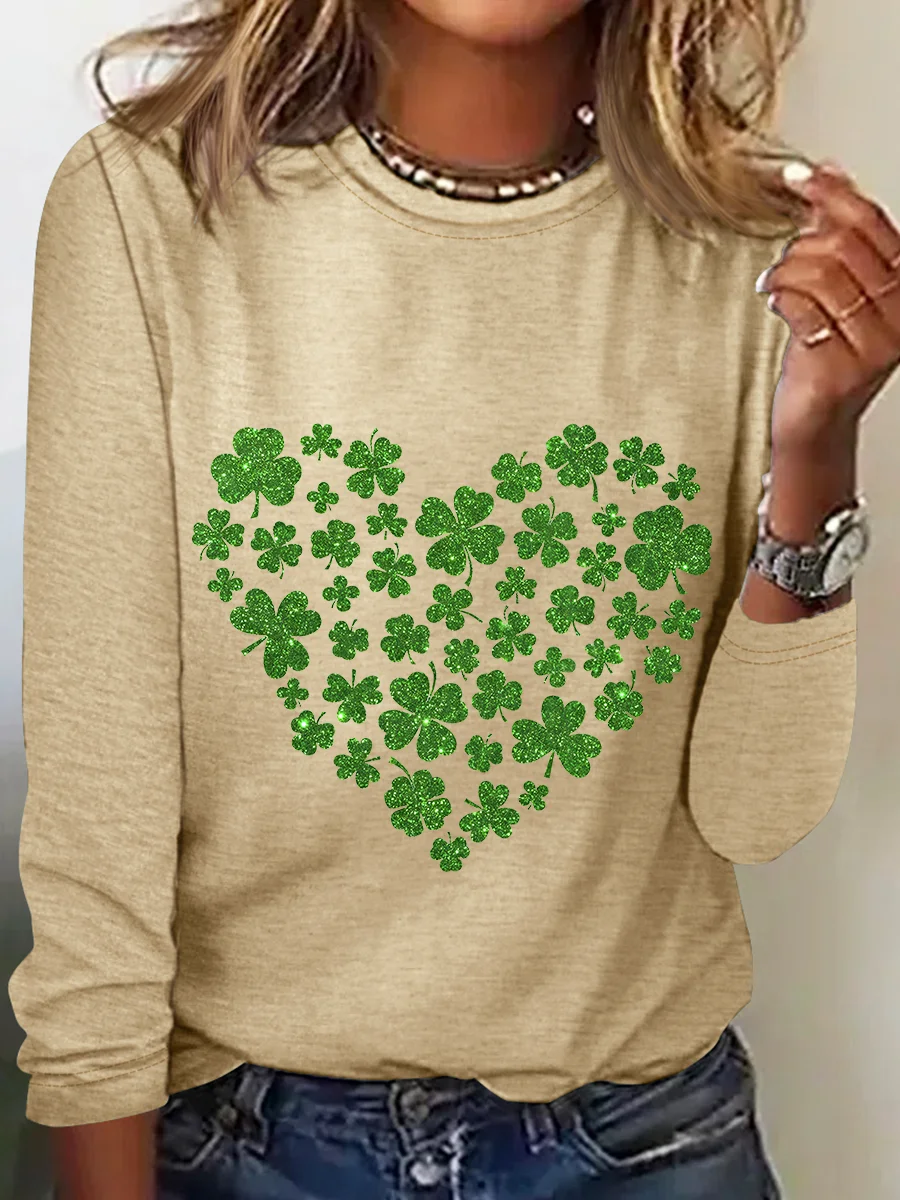 Heart St Patricks Day Casual Long Sleeve Shirt