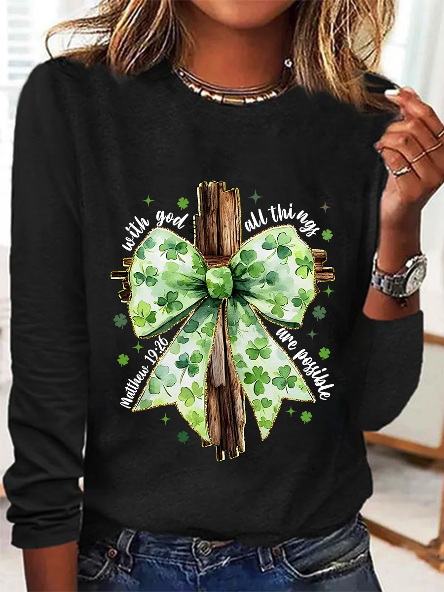 St. Patrick's Day God Christian Casual Long Sleeve Shirt