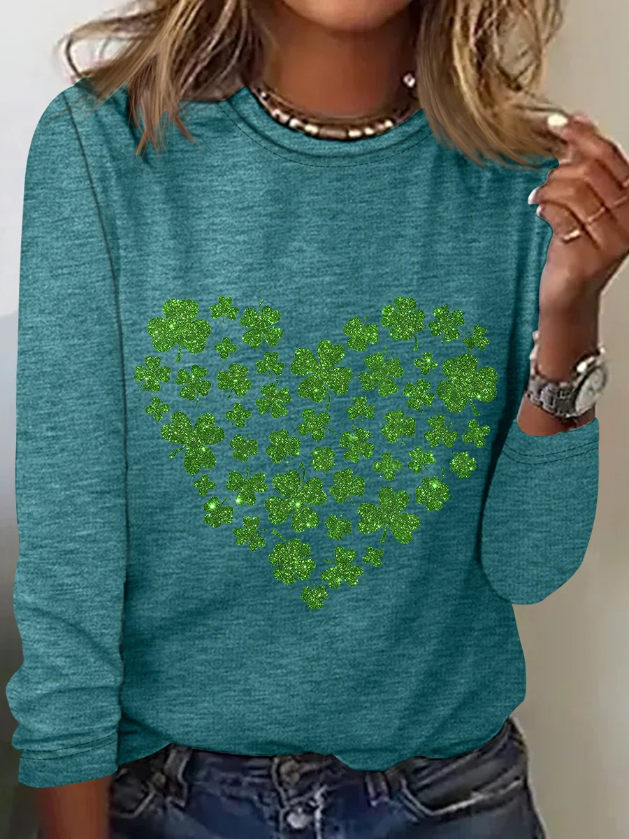 Heart St Patricks Day Casual Long Sleeve Shirt