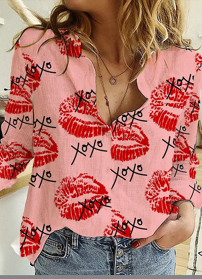 Women's XOXO Valentine's Day Printed Casual Long Sleeve Shirt