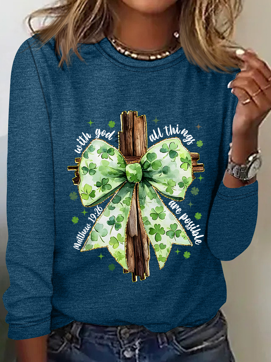 St. Patrick's Day God Christian Casual Long Sleeve Shirt