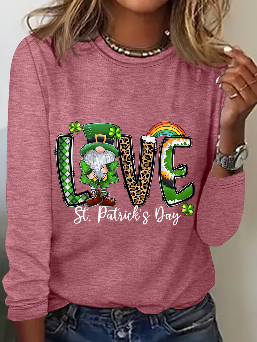 Love Gnome St. Patrick's Day Casual Long Sleeve Shirt