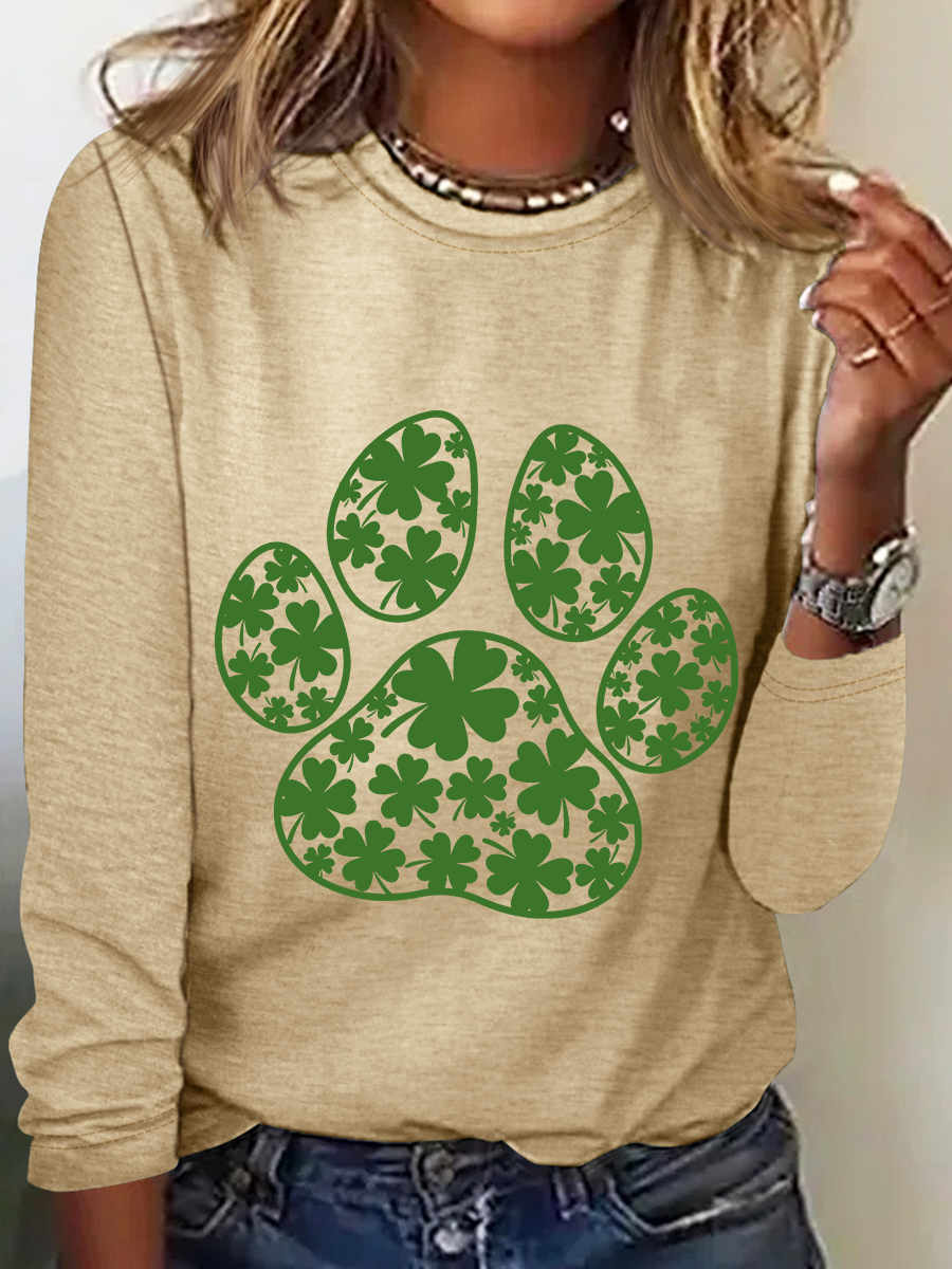 Paw Print Patricks Day Casual Long Sleeve Shirt