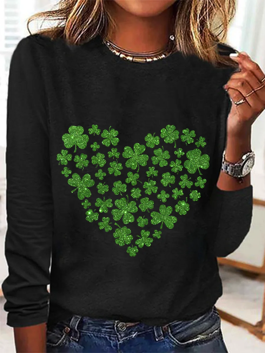 Heart St Patricks Day Casual Long Sleeve Shirt