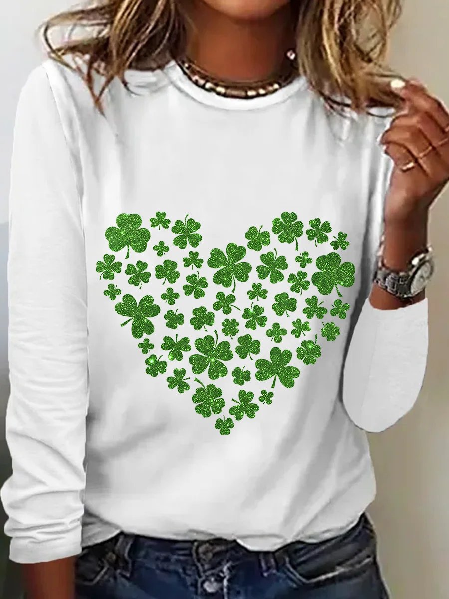 Heart St Patricks Day Casual Long Sleeve Shirt