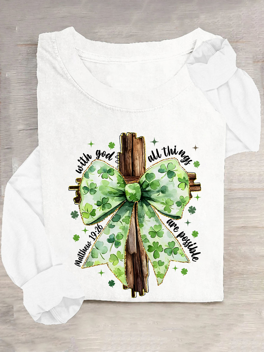 St. Patrick's Day God Christian Casual Long Sleeve Shirt