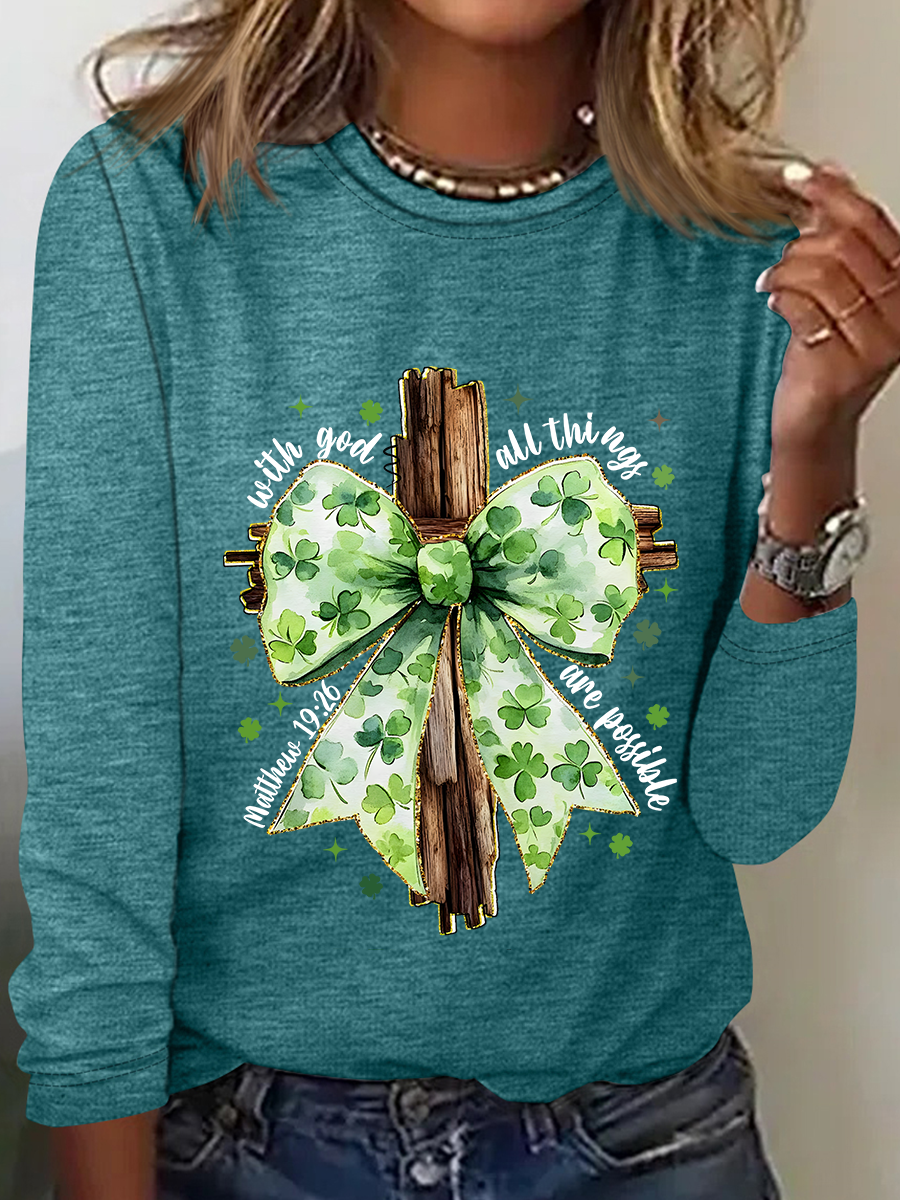 St. Patrick's Day God Christian Casual Long Sleeve Shirt