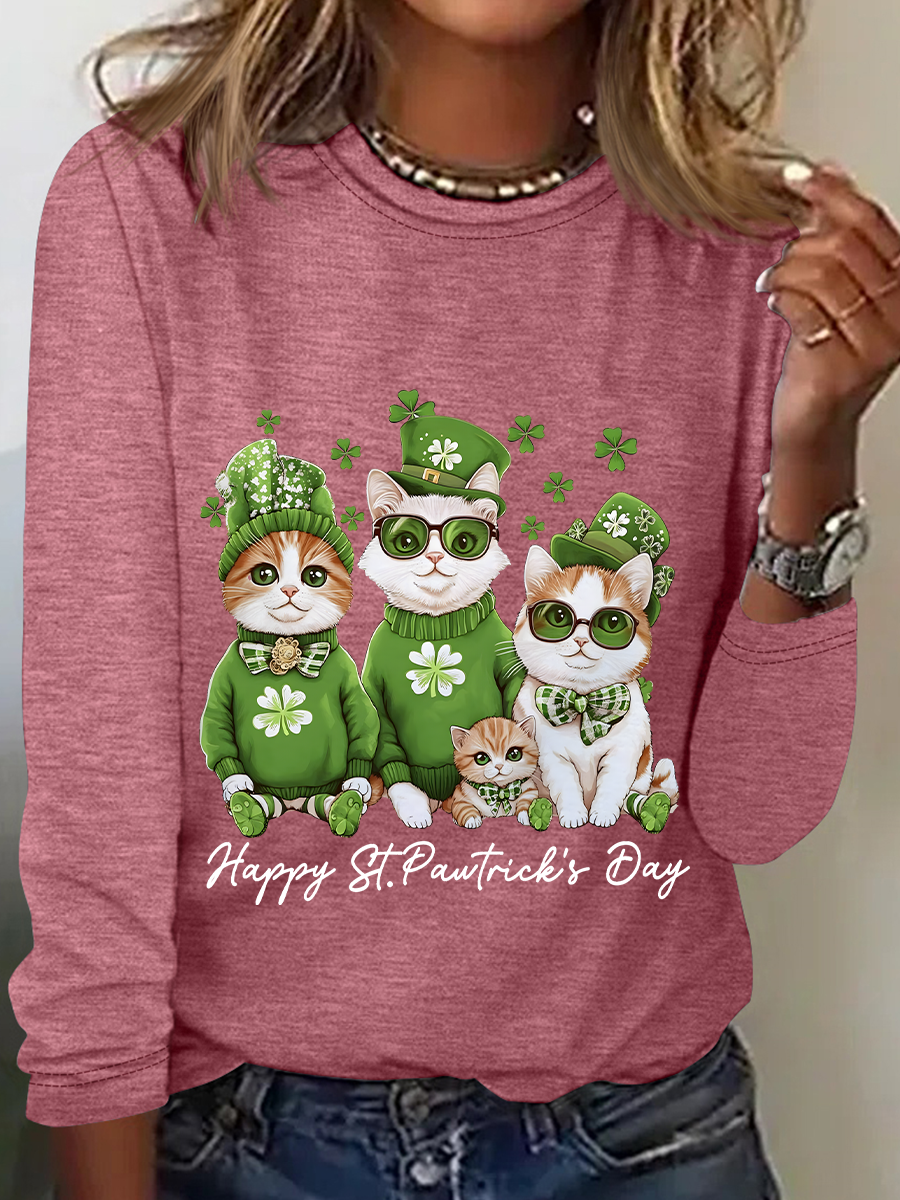 Happy St Pawtrick's Day Funny Cat Casual Long Sleeve Shirt