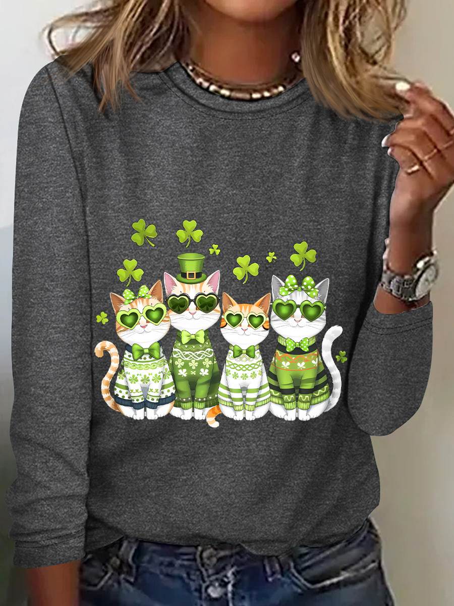 St. Patrick’S Day Cats Casual Long Sleeve Shirt