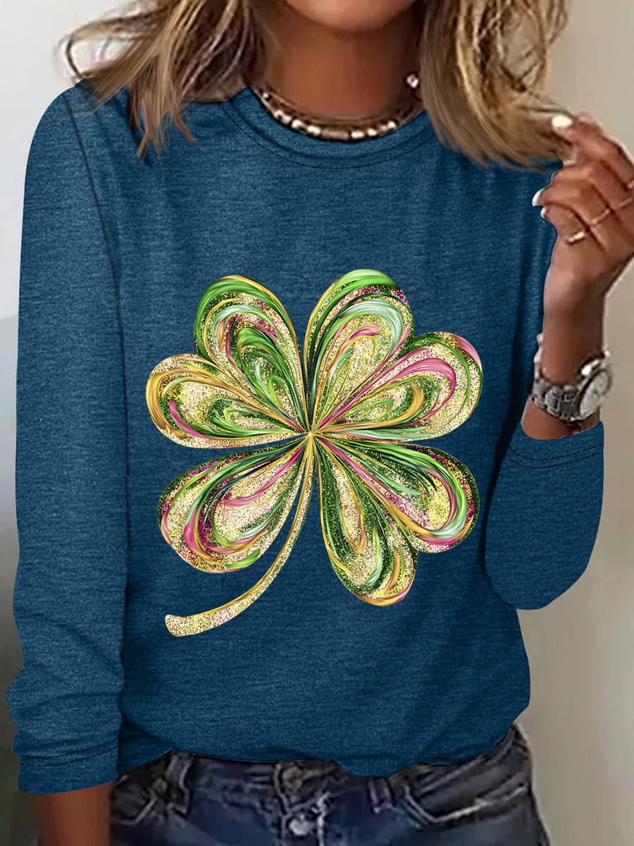 St. Patrick's Day Four Leaf Clover Casual Long Sleeve Shirt