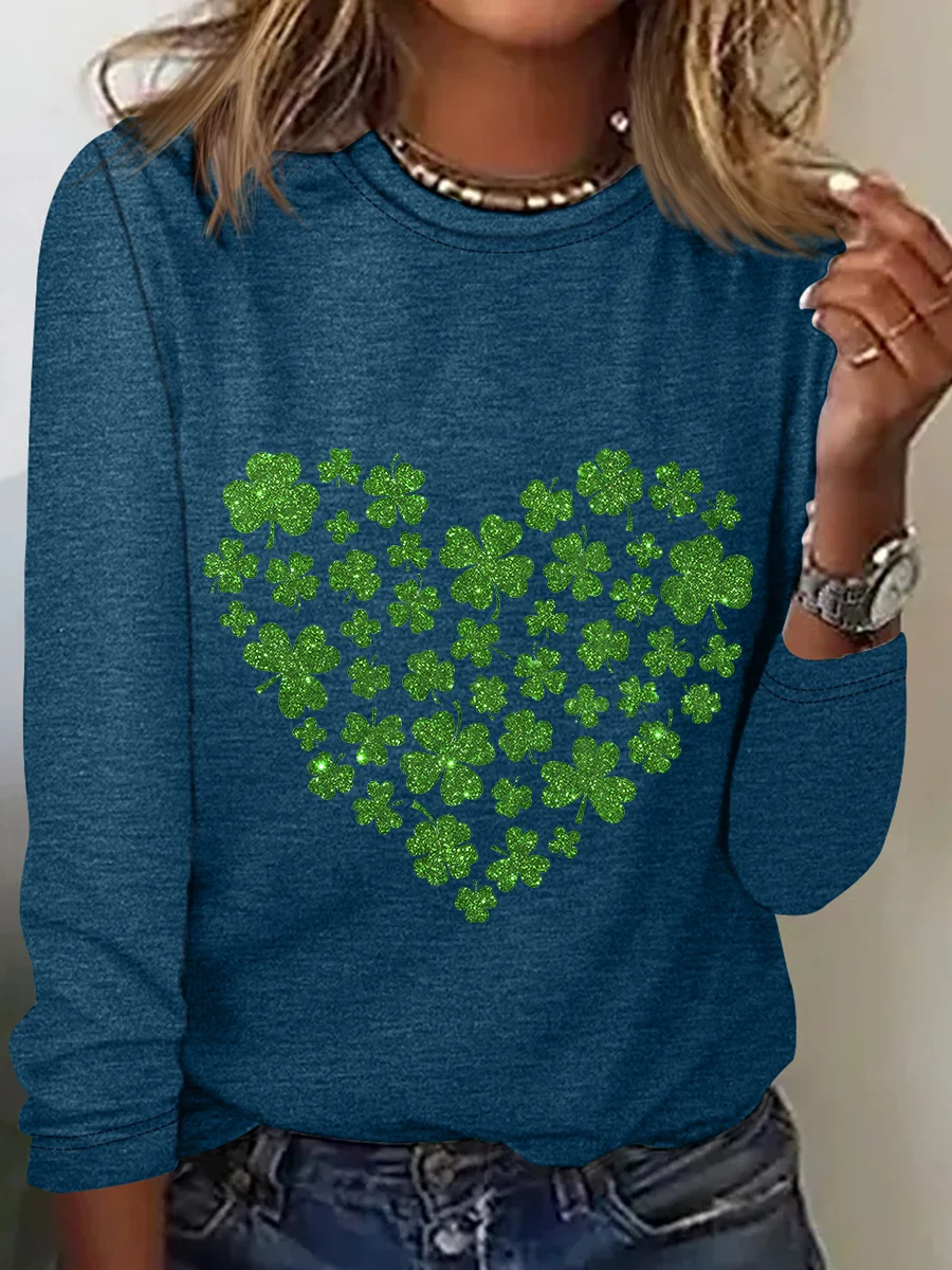 Heart St Patricks Day Casual Long Sleeve Shirt