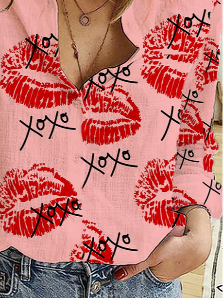 Women's XOXO Valentine's Day Printed Casual Long Sleeve Shirt