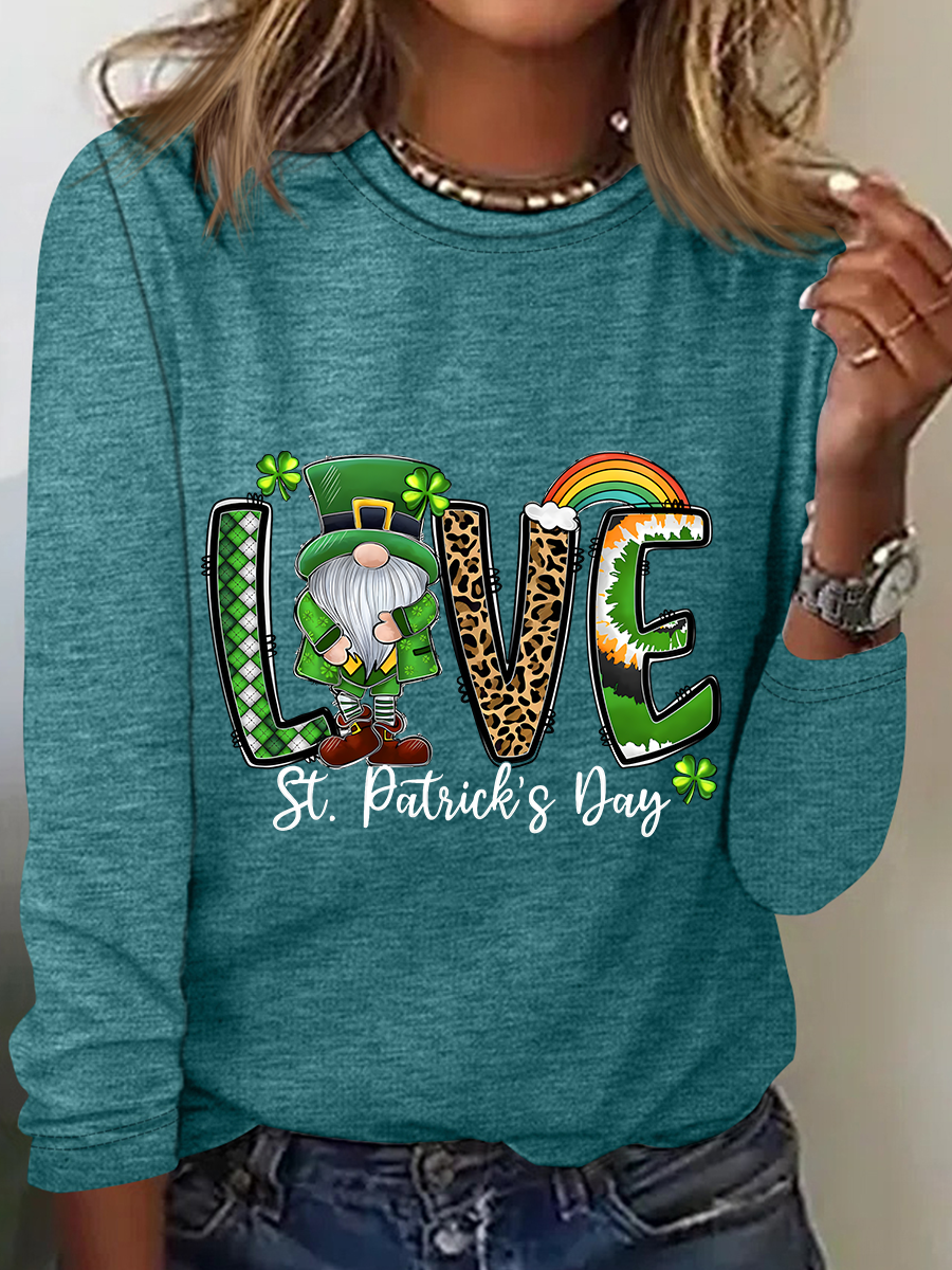 Love Gnome St. Patrick's Day Casual Long Sleeve Shirt