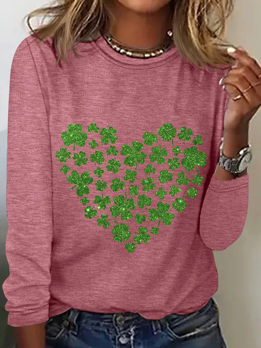 Heart St Patricks Day Casual Long Sleeve Shirt