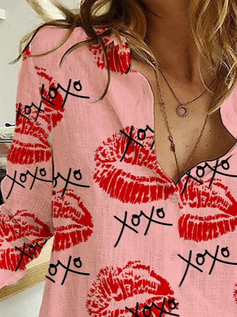 Women's XOXO Valentine's Day Printed Casual Long Sleeve Shirt