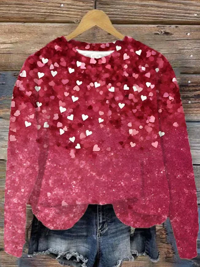 Crew Neck Valentine's Day Simple Loose Sweatshirt