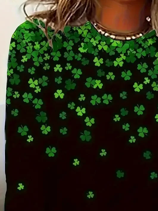 Women's Shamrock St. Patrick's Day Casual Long Sleeve Crew Neck T-Shirt