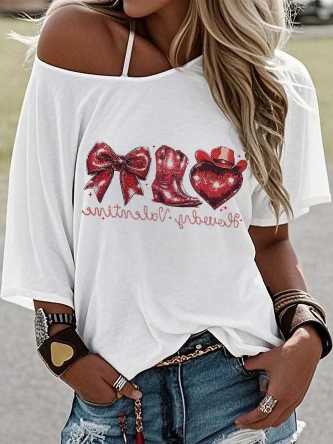 Western Style Round Neck Colored Cotton Short Sleeve T-Shirt