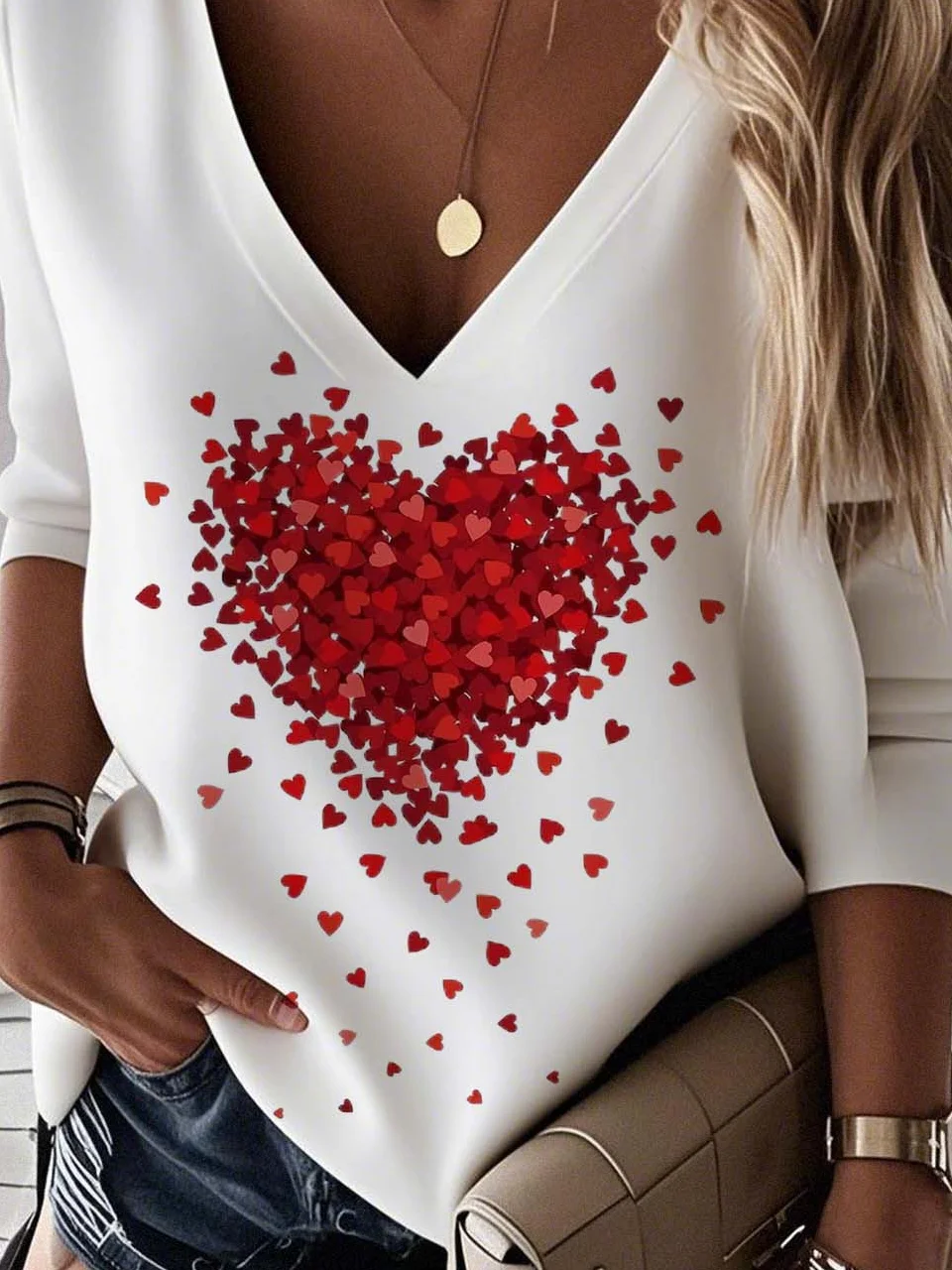 Valentine's Day Casual V-Neck Sweatshirt