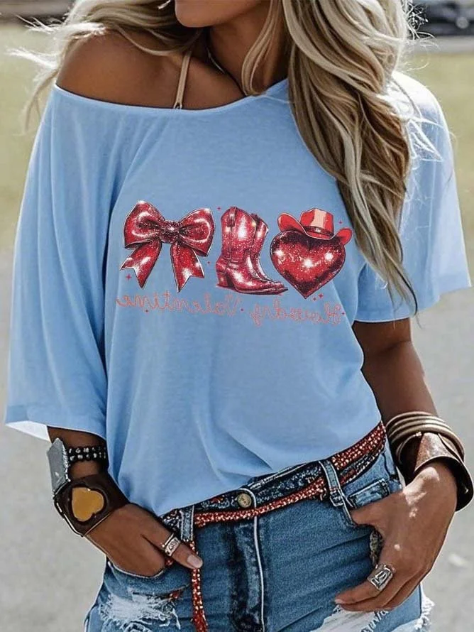 Western Style Round Neck Colored Cotton Short Sleeve T-Shirt