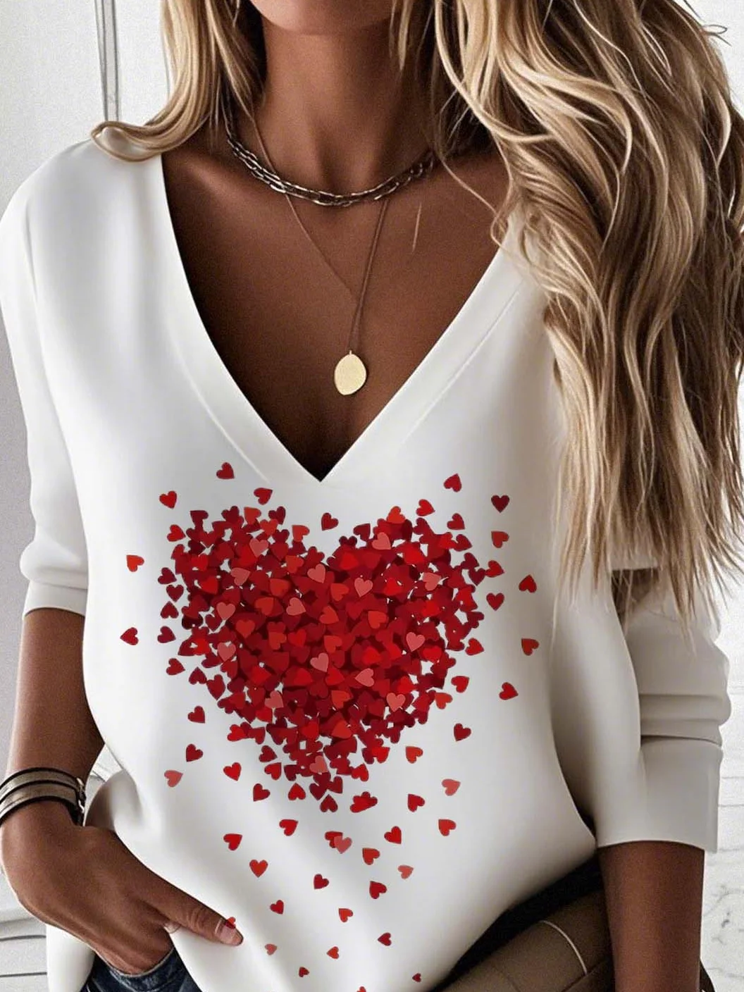 Valentine's Day Casual V-Neck Sweatshirt