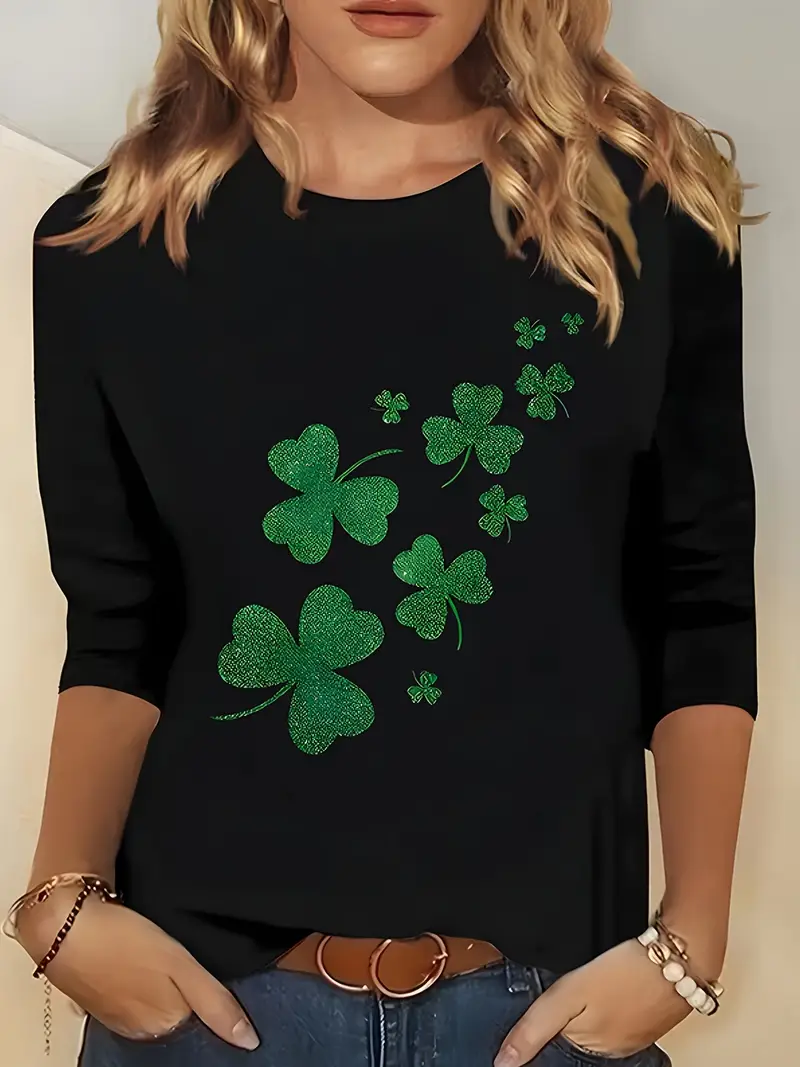 Women's Shamrock St. Patrick's Day Casual Long Sleeve Crew Neck T-Shirt