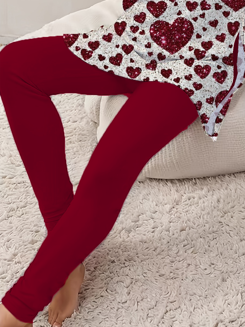 Women's Love Sequins Valentine's Day Daily Outing Casual Tops and Pants with Two-piece Suit