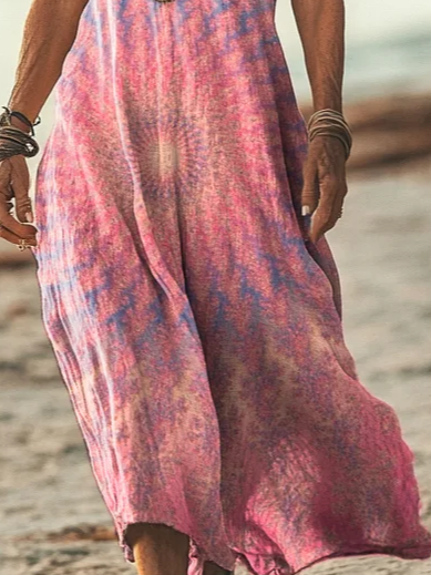 Women's Short Sleeve Summer Pink Tie Dye Printing V Neck Daily Going Out Casual Maxi Classic Dress