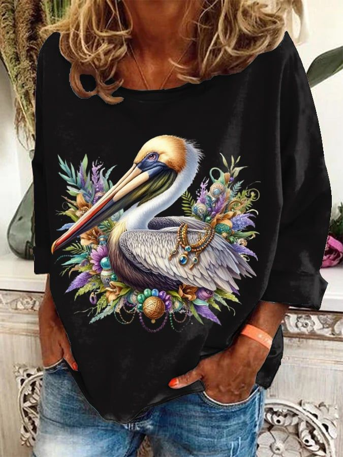 Women's Mardi Gras Pelican Print Sweatshirt