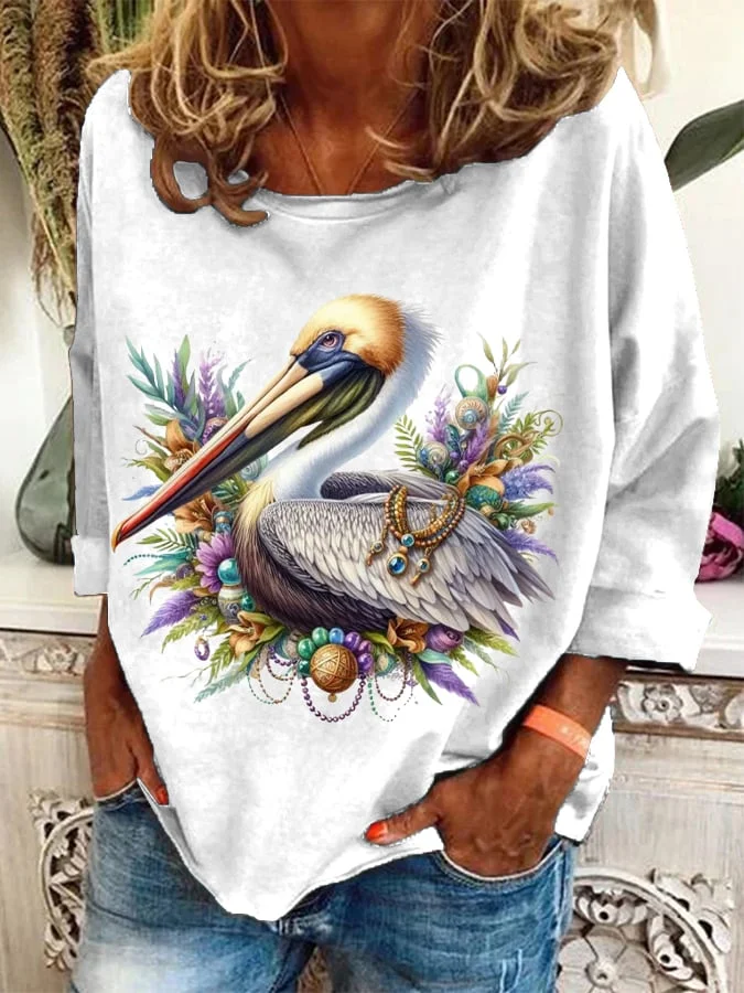 Women's Mardi Gras Pelican Print Sweatshirt