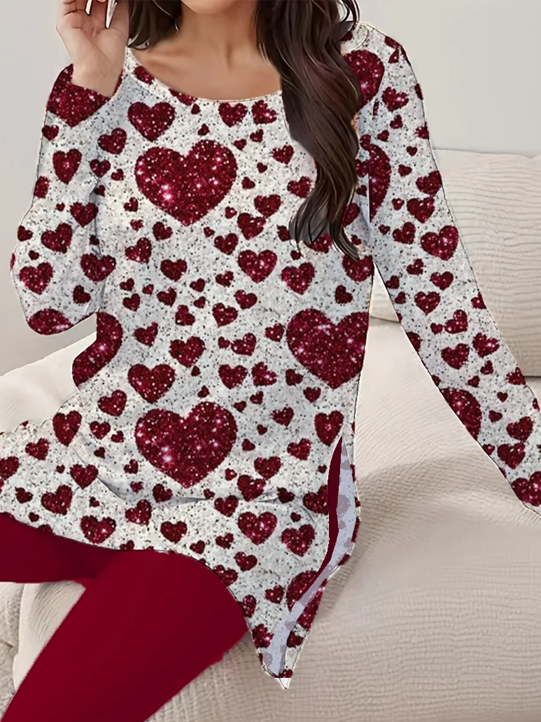 Women's Love Sequins Valentine's Day Daily Outing Casual Tops and Pants with Two-piece Suit