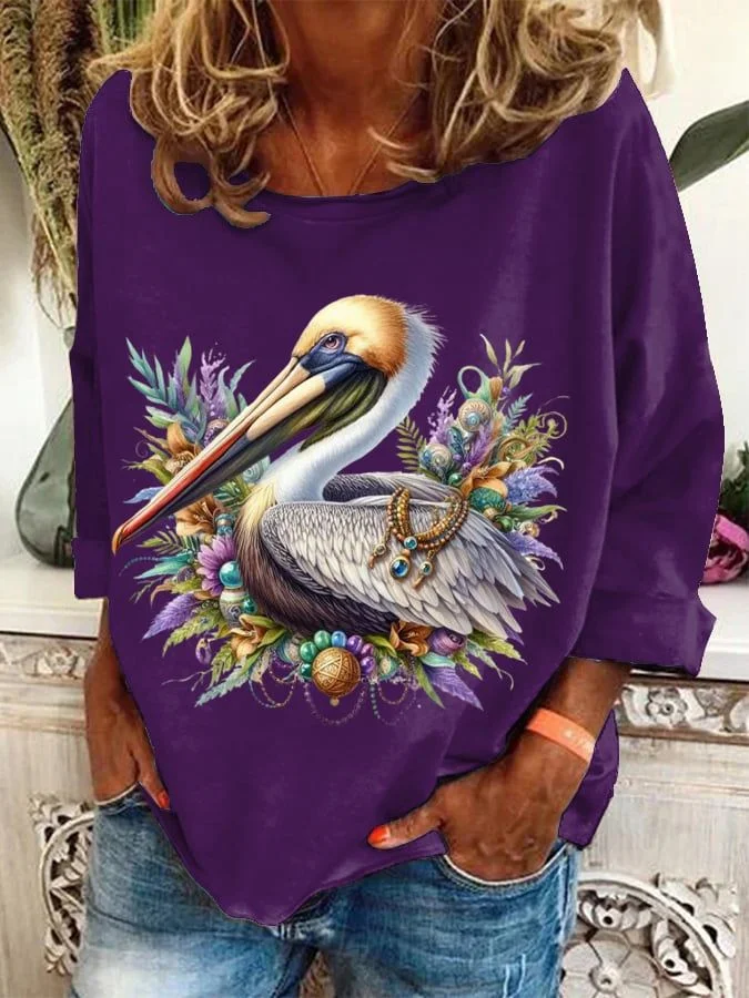 Women's Mardi Gras Pelican Print Sweatshirt