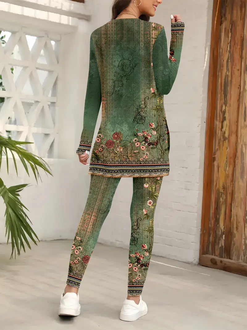 Women's Printing Polka Dots Daily Going Out Two-Piece Set Green Casual Spring/Fall Top With Pants Matching Set