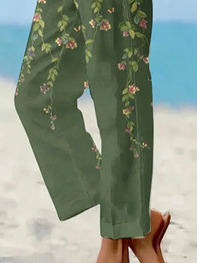 Women's Straight Pants Daily Going Out Pants Green Casual Printing Floral Spring/Fall Pants