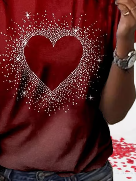 Women's Heart Valentine's Day Printed Round Neck Daily Casual Short Sleeve T-Shirt