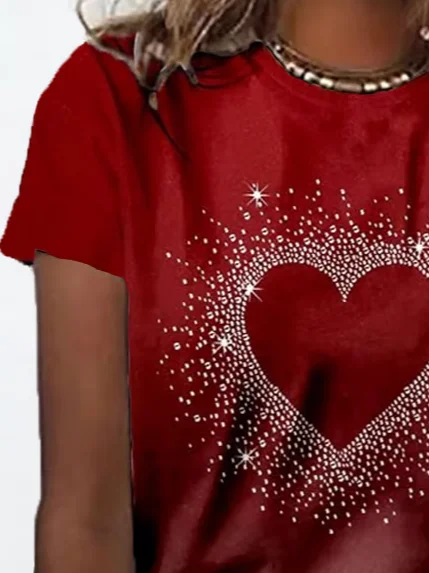 Women's Heart Valentine's Day Printed Round Neck Daily Casual Short Sleeve T-Shirt