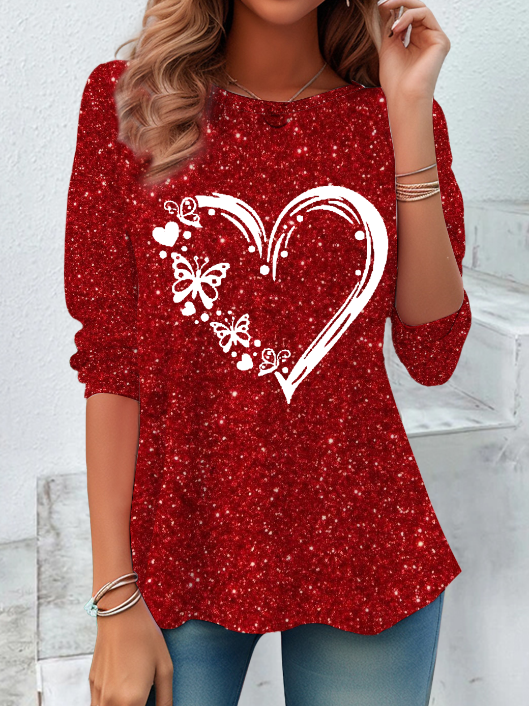 Women's Love Valentine's Day Print Casual Round Neck Tunic T-Shirt