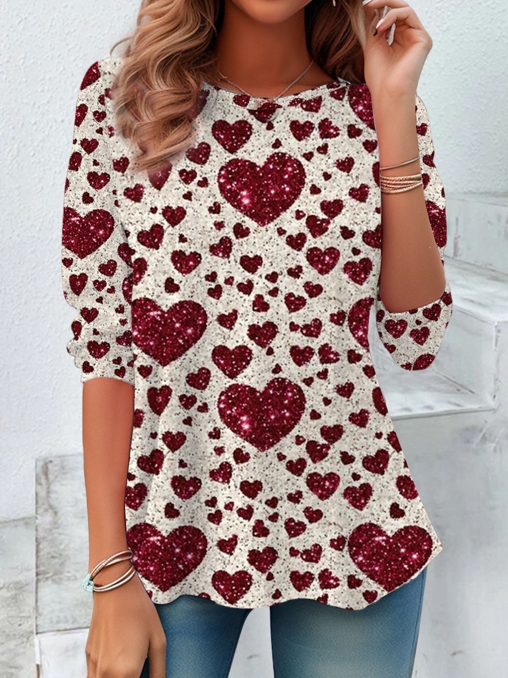 Women's Love Valentine's Day Print Casual Round Neck Tunic T-Shirt