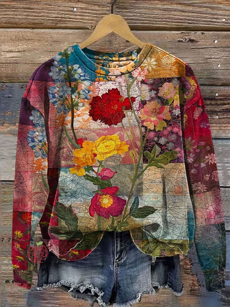 Women's Floral Spring Casual Print Long Sleeve Crew Neck Sweatshirt