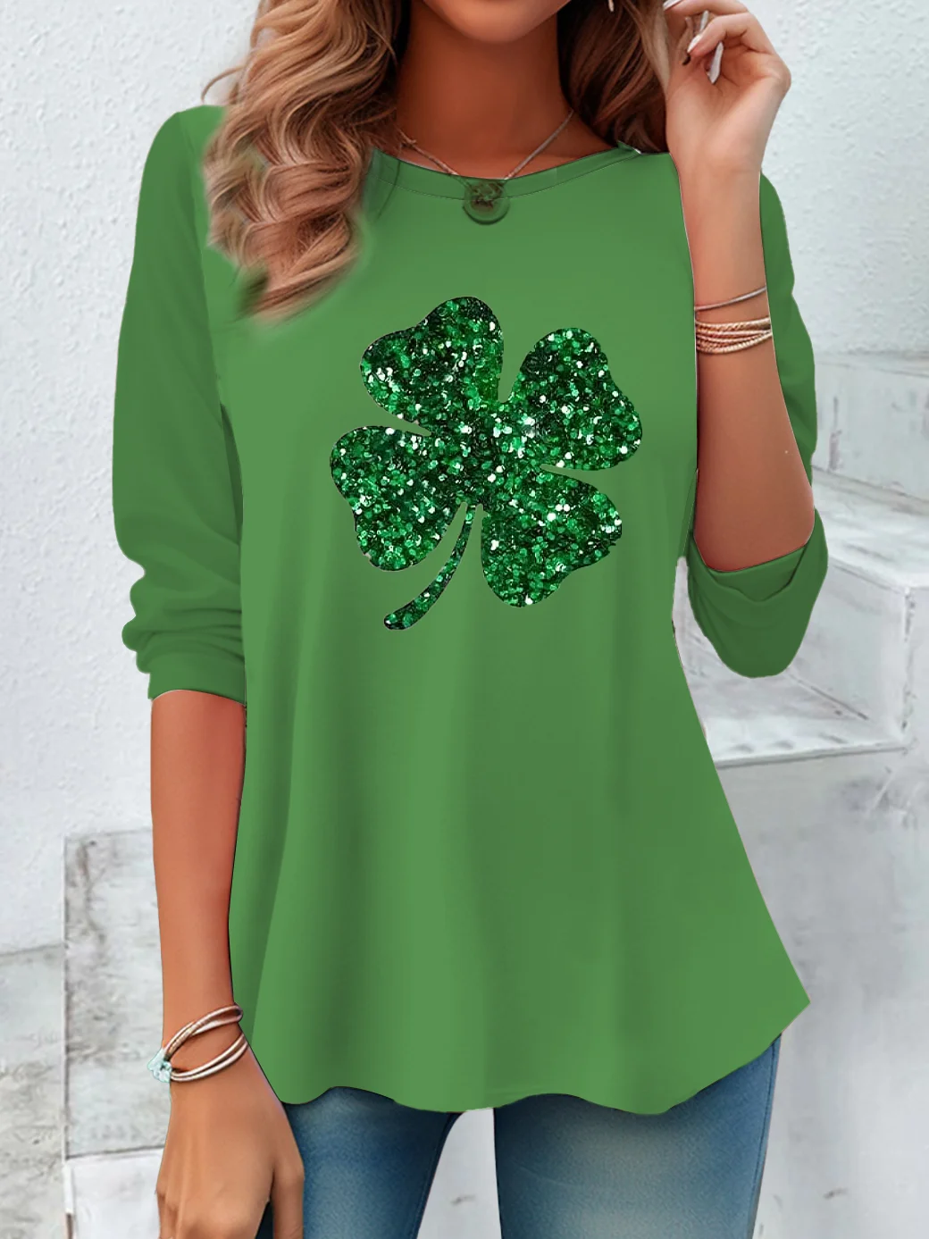 Women's St. Patrick's Day Shamrock Print Casual Crew Neck Tunic T-Shirt