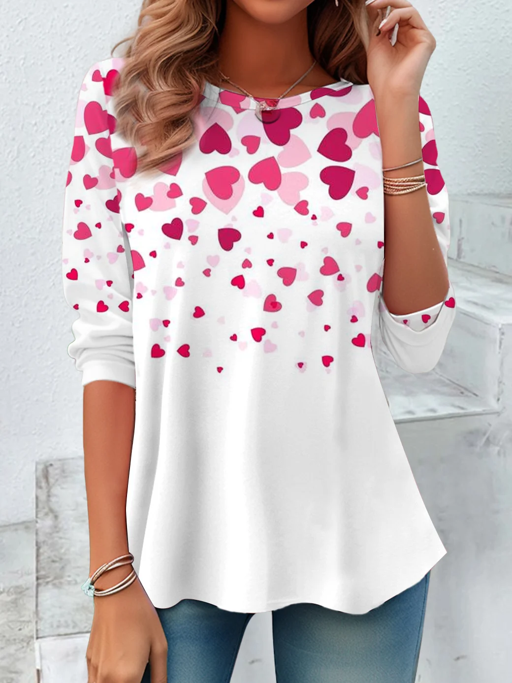 Women's Love Valentine's Day Print Casual Round Neck Tunic T-Shirt