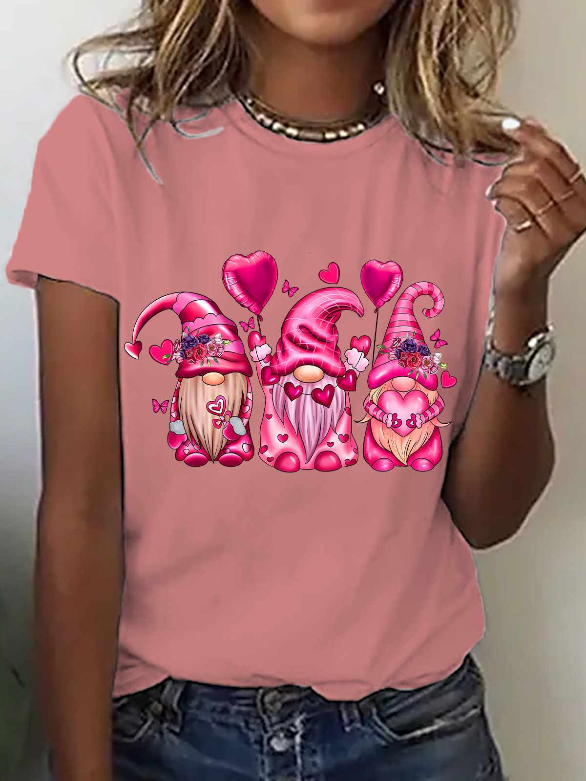 Cute Gnome Valentine Heart Cotton T-Shirt