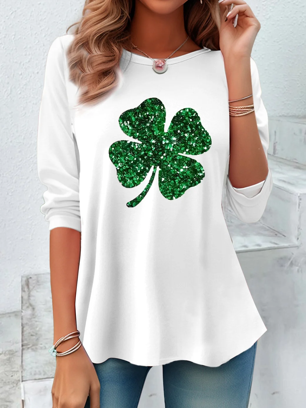 Women's St. Patrick's Day Shamrock Print Casual Crew Neck Tunic T-Shirt