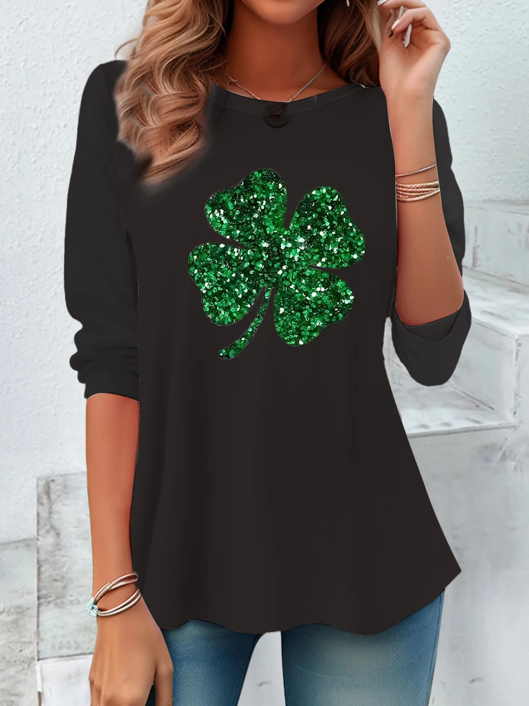 Women's St. Patrick's Day Shamrock Print Casual Crew Neck Tunic T-Shirt