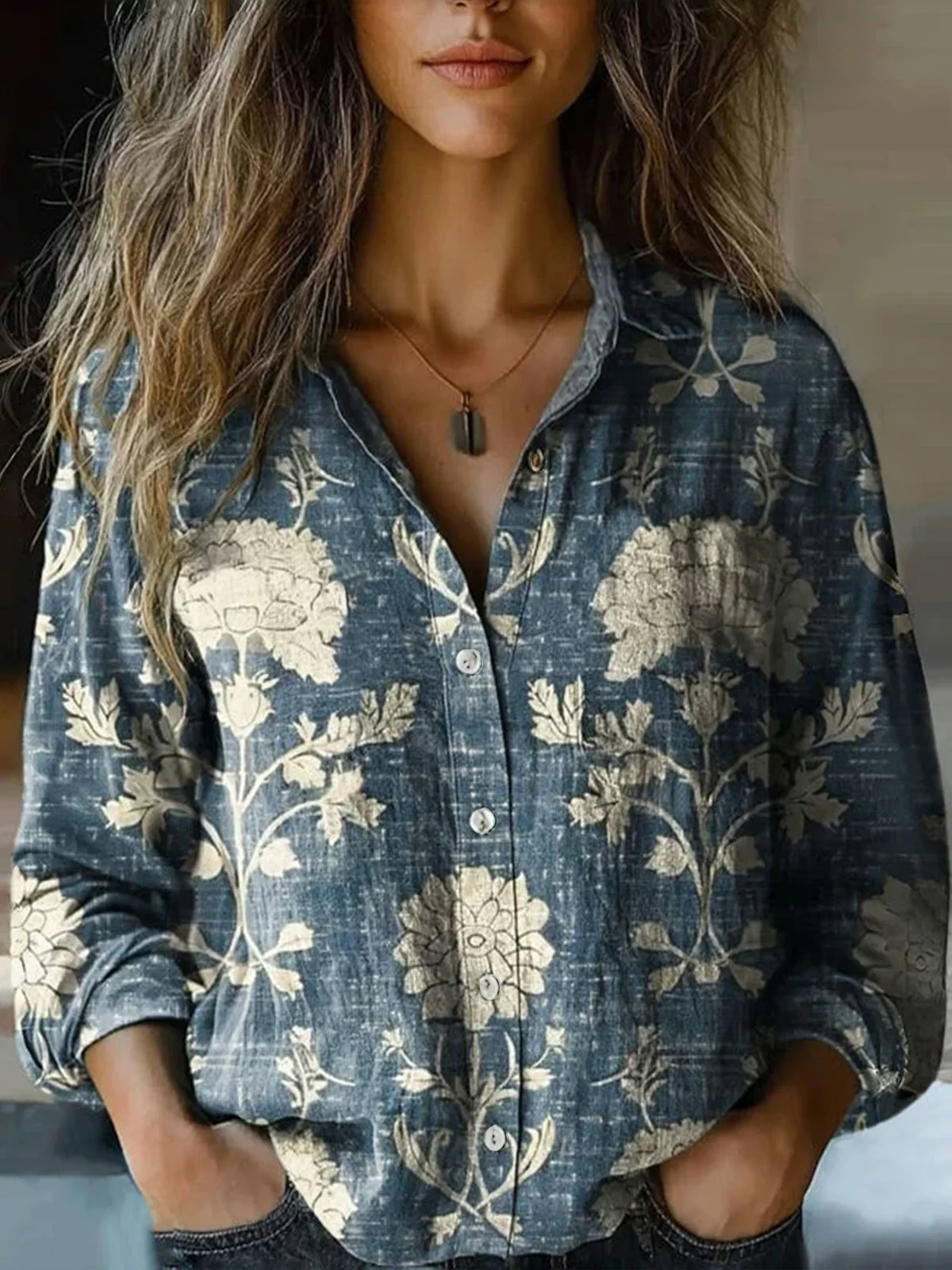 Vintage Floral Print Blouse